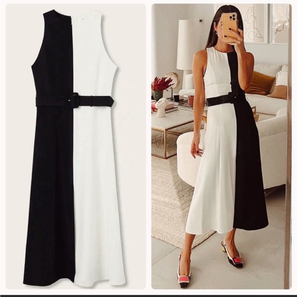MANGO monochrome black&white dress